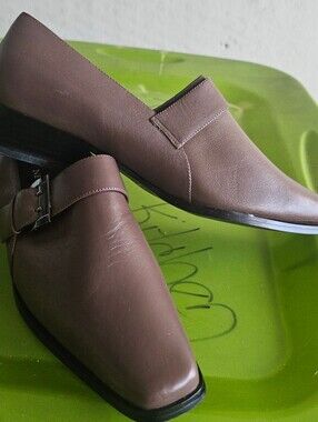 Womens Brown Leather Slip-On Dress Shoes